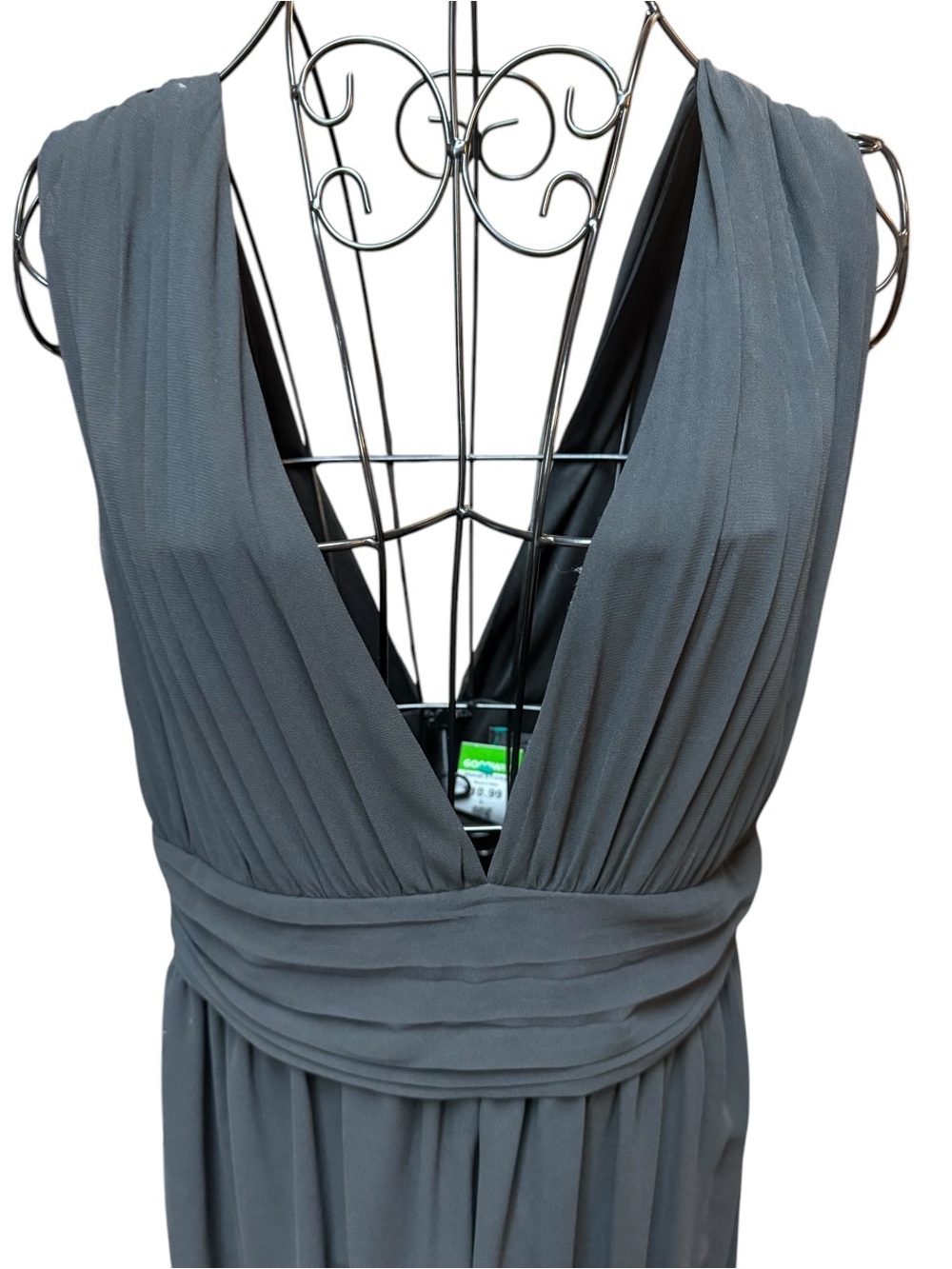 Lulu’s Deep V-Neck Plunge Black Cocktail Maxi Dress with Pleated Waist - Picture 3 of 8